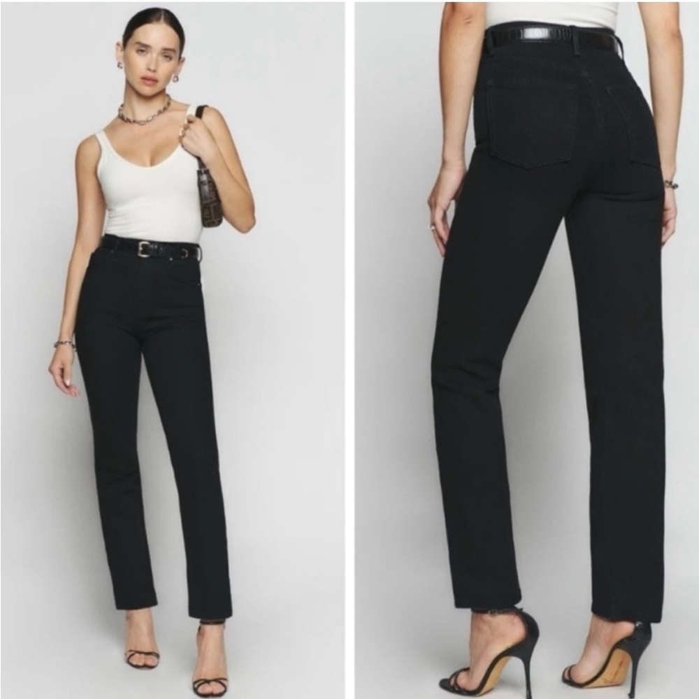 Reformation Liza Ultra High Rise Straight Jeans Black Stretch Denim 27